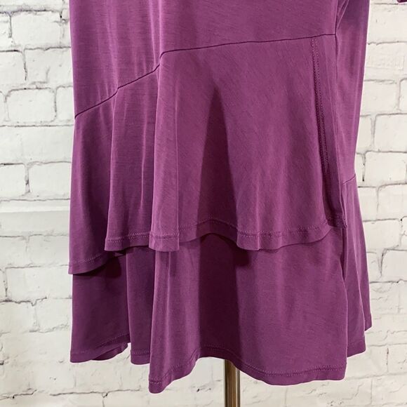 Double Ruffle Asymmetrical Hem Top/ Purple - Picture 6 of 10
